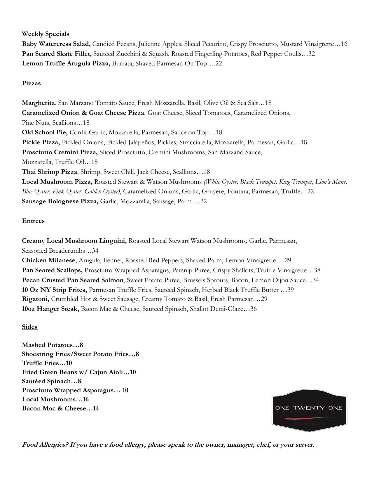 Menu / Hours / Information | 121 Restaurant